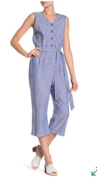 Como Vintage V Neck linen Blend Jumpsuit - Picture 1 of 11